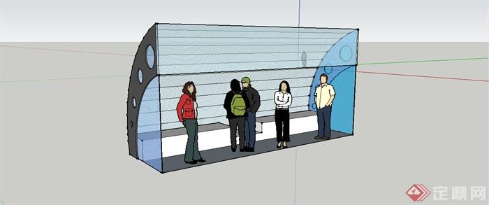 现代玻璃材质公交站台设计SU模型(1)