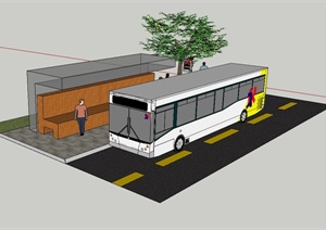 现代简易公交站台设计SU(草图大师)模型