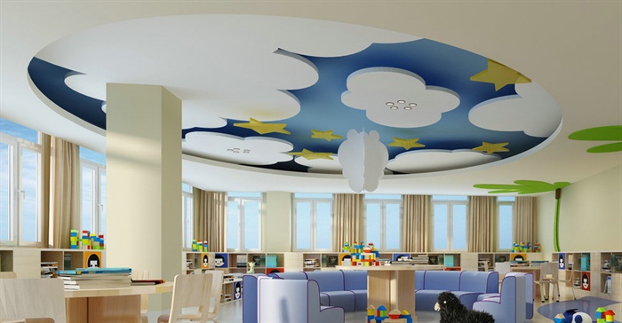 可爱风幼儿园阅读室室内设计3dmax模型
