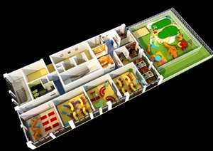 某现代风格幼儿园室内及庭院设计3d模型