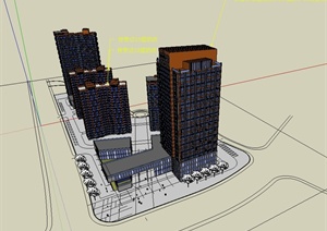 现代风格高层人才公寓建筑楼设计SU(草图大师)模型