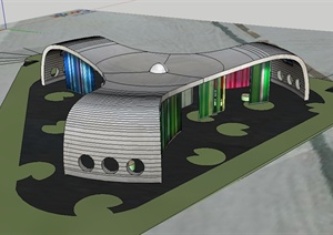 某现代风格独特造型展厅建筑设计SU(草图大师)模型
