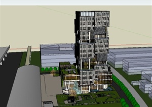 某现代风格办公商业综合大楼设计SU(草图大师)模型