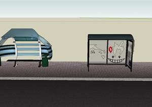 现代创意公交站台设计SU(草图大师)模型