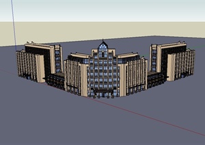 新古典风格连体办公楼建筑设计SU(草图大师)模型