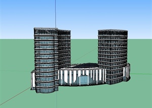 现代风格大型酒店建筑楼设计SU(草图大师)模型