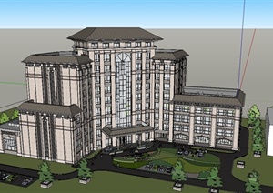 某精致新古典风格酒店建筑设计SU(草图大师)模型