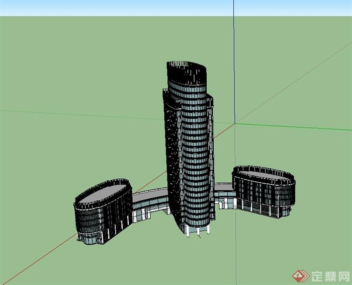 某现代风格独特酒店大厦建筑楼设计su模型(1)