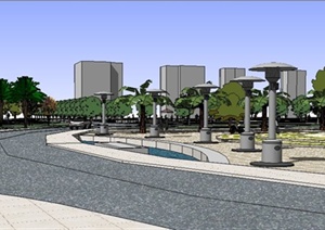 某现代政府广场景观设计SU(草图大师)模型