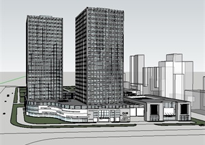 现代风格别墅住宅区及综合体建筑设计SU(草图大师)模型