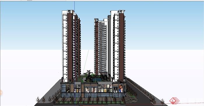 某日式风格高层商住楼建筑设计SU模型(2)
