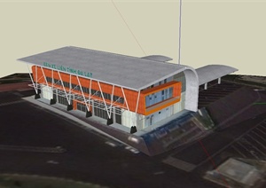 现代风格车站建筑设计SU(草图大师)模型