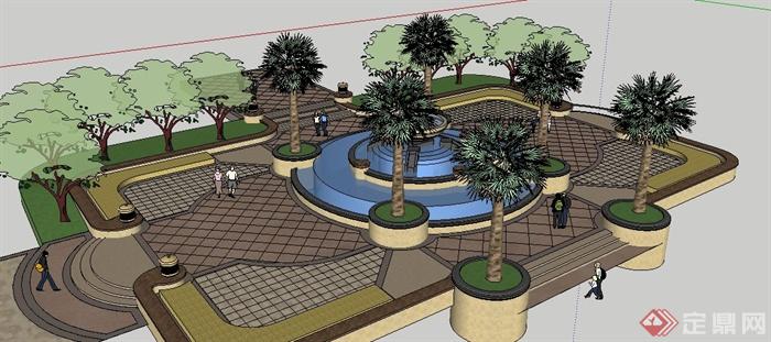 现代叠水池景观设计su模型(2)