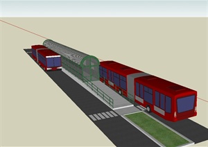现代风格公交车车站建筑设计SU(草图大师)模型
