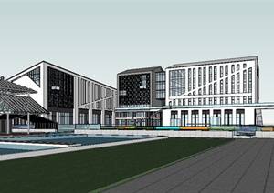 现代中式多层商业楼商业中心建筑设计SU(草图大师)模型