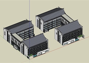 某精致现代中式风格办公楼建筑设计SU(草图大师)模型