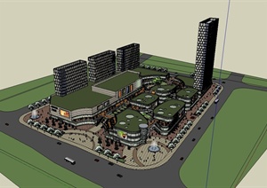 某现代风格商业广场办公建筑设计SU(草图大师)模型