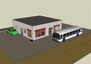 现代风格火车站单层建筑楼设计SU(草图大师)模型