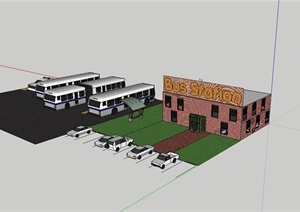 某现代风格公交车站建筑设计SU(草图大师)模型