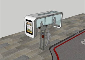 现代公交车站候车廊设计SU(草图大师)模型