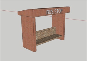 现代风格公交车砖砌候车廊设计SU(草图大师)模型