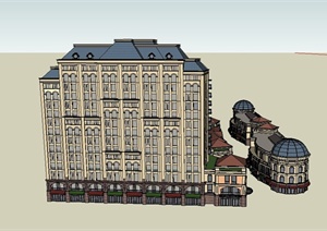 某法式办公与欧式商业街结合建筑设计SU(草图大师)模型