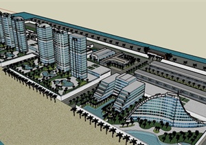 某现代风格商业办公住宅综合建筑设计SU(草图大师)模型