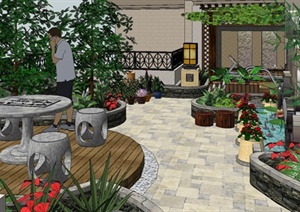 简约新古典风格屋顶花园景观设计SU(草图大师)模型