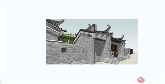 某精致古典中式风格会所建筑设计SU模型(3)
