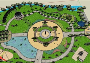 某欧式风格公园景观规划设计SU(草图大师)模型