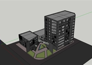 某精致现代中式风格办公楼建筑SU(草图大师)模型设计