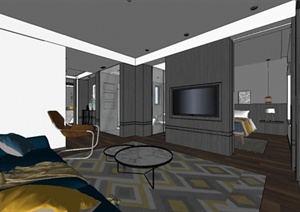 现代豪华酒店总统套房装潢精致设计SU(草图大师)模型