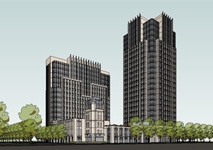 简约新古典高层办公楼建筑设计SU(草图大师)模型
