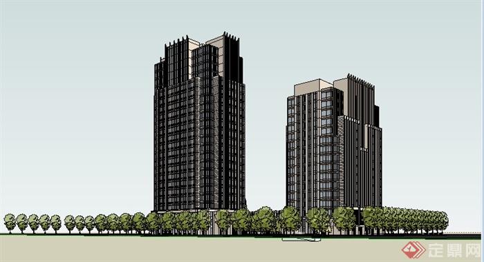 简约新古典高层办公楼建筑设计su模型(2)