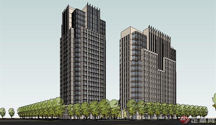 简约新古典高层办公楼建筑设计su模型(3)