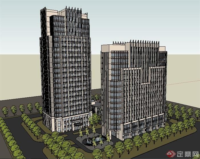 简约新古典高层办公楼建筑设计su模型(4)