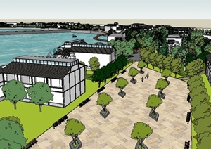 新中式滨水公园景观环境设计SU(草图大师)模型