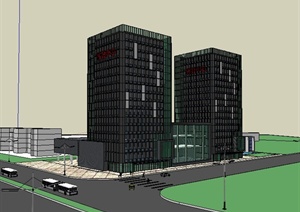 现代双塔研发大楼建筑设计SU(草图大师)模型