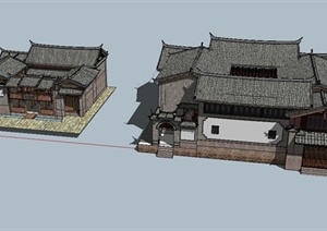两个古典中式风格民居建筑设计SU(草图大师)模型