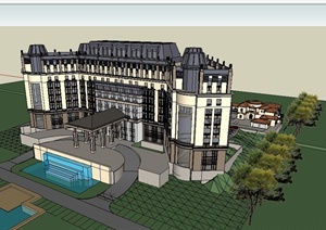 某欧式风格酒店及私人会所建筑设计SU(草图大师)模型