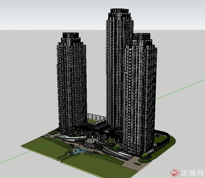 某新古典风格超高层商住建筑楼设计su模型(1)