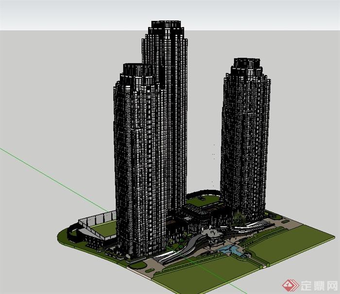 某新古典风格超高层商住建筑楼设计su模型(2)