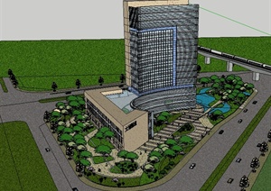 现代风格高层办公楼及景观设计SU(草图大师)模型