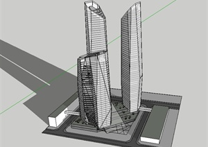 现代风格三栋高层办公大楼建筑设计SU(草图大师)模型