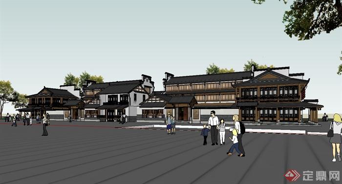 古典中式风格南方商住综合楼设计su模型(2)