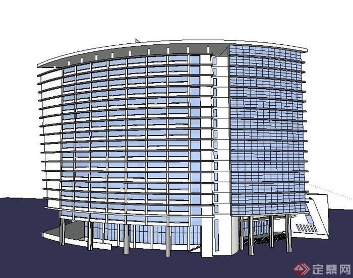 现代简约旅馆宾馆建筑设计su模型(1)
