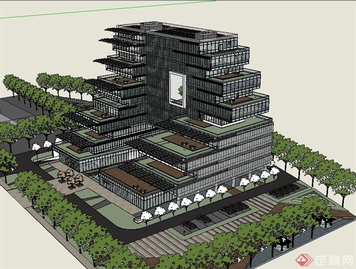 某现代风格清华节能办公楼设计su模型(2)