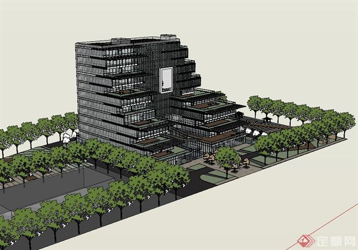 某现代风格清华节能办公楼设计su模型(3)