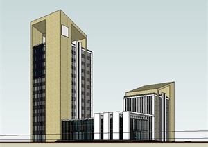 现代斜顶高层办公楼建筑设计SU(草图大师)模型