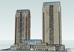 现代拱形顶高层办公楼建筑设计SU(草图大师)模型